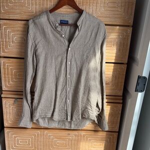 Light brown/tan linen shirt form Proper cloth. Fits like a medium.